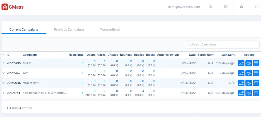 Gmass Tracking and analytics