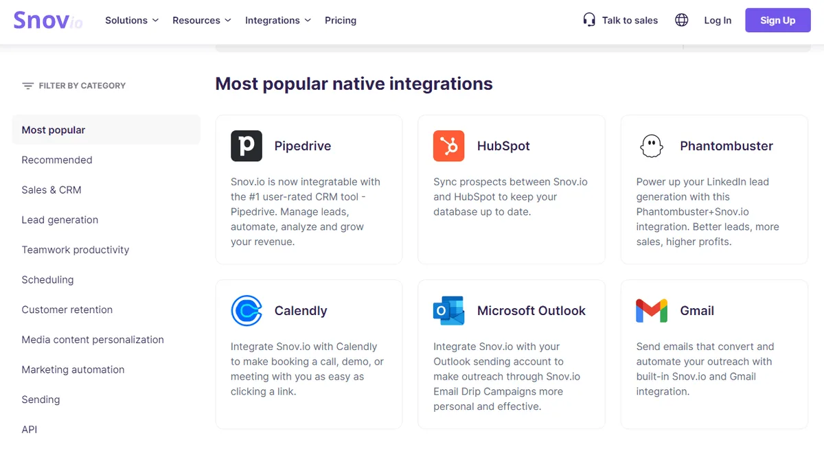 Snov.io Integration Capabilities