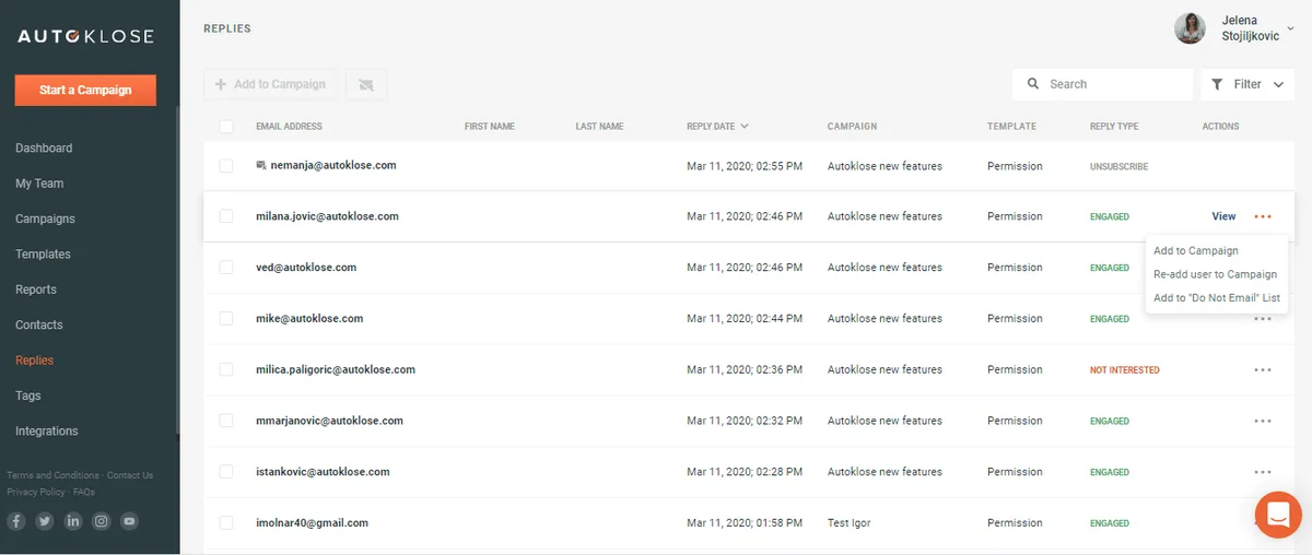 Autoklose sentiments feature on replies